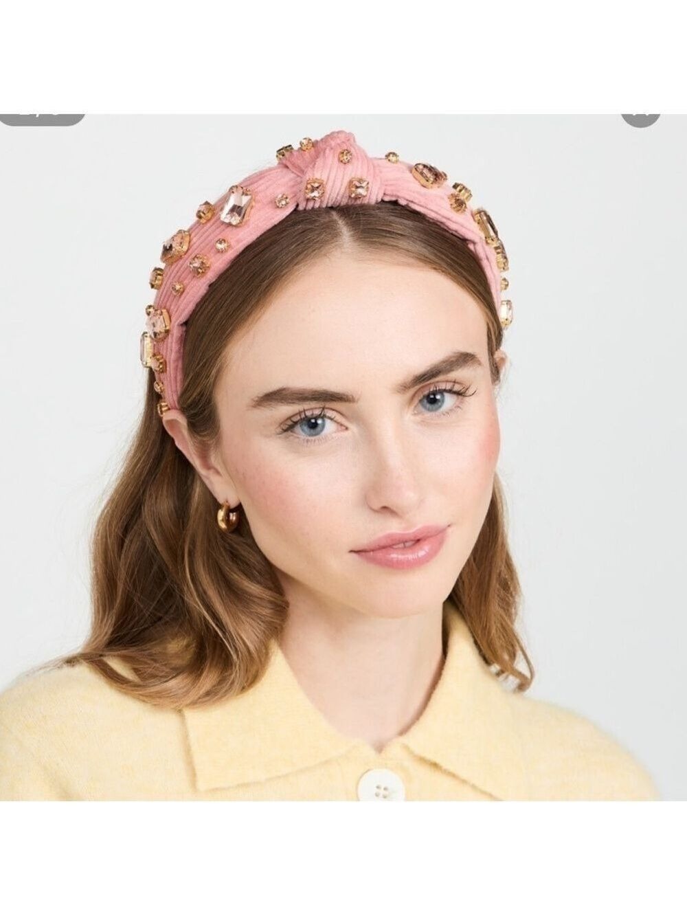 Lele Sadoughi Embellished Crystal Corduroy Slim Knotted Headband Blush